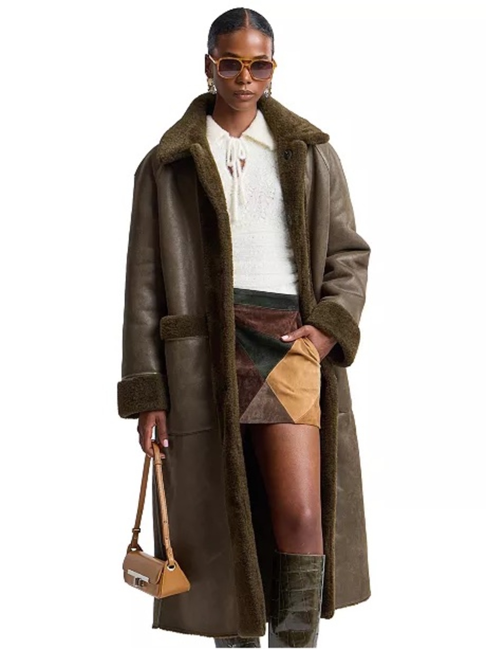Avec Les Filles Women's Reversible Faux Shearling Maxi Coat Dark Olive Xsmall